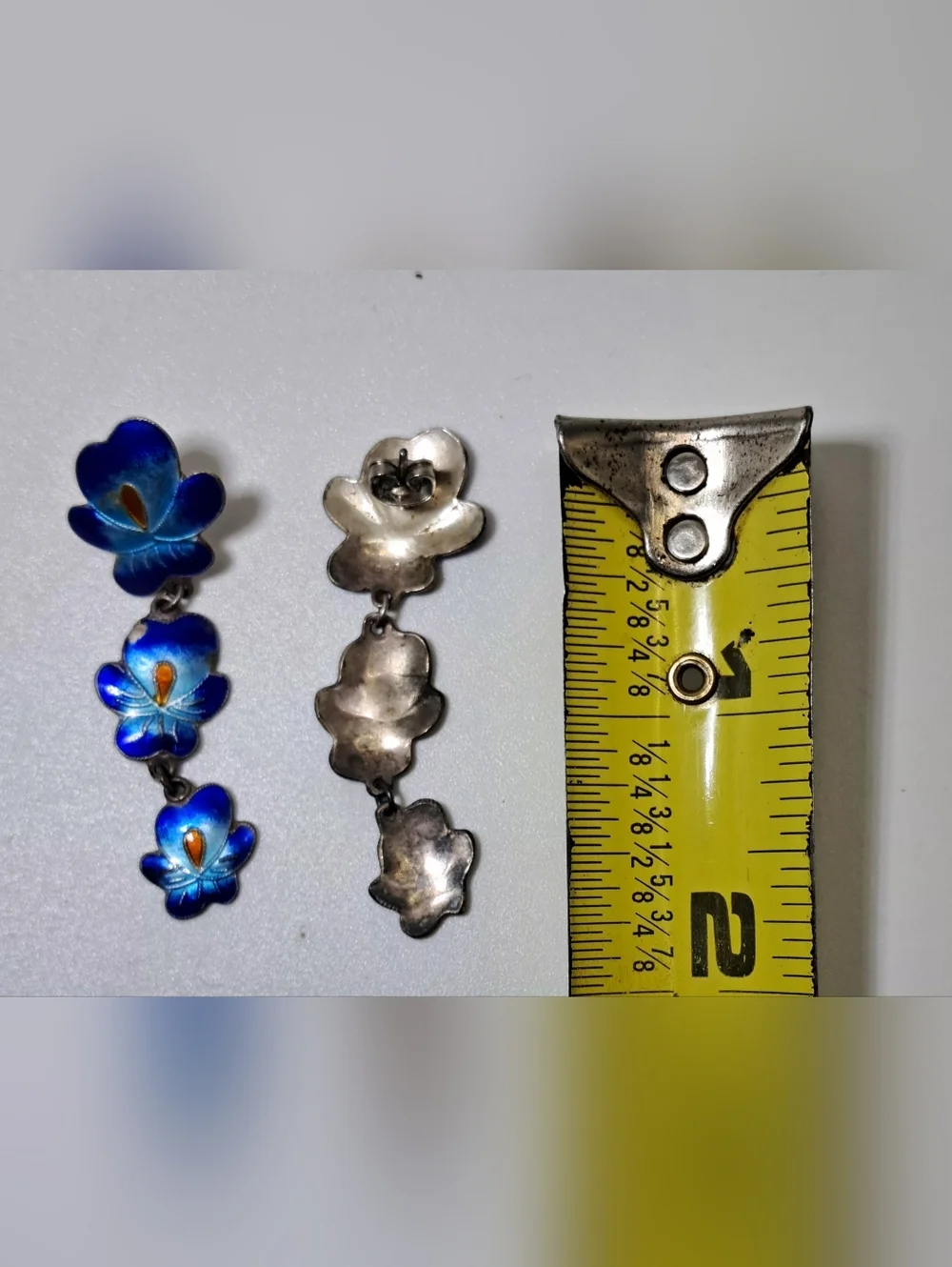 Vintage Norwegian Sterling Silver Floral Drop Earrings - Picture 4 of 6